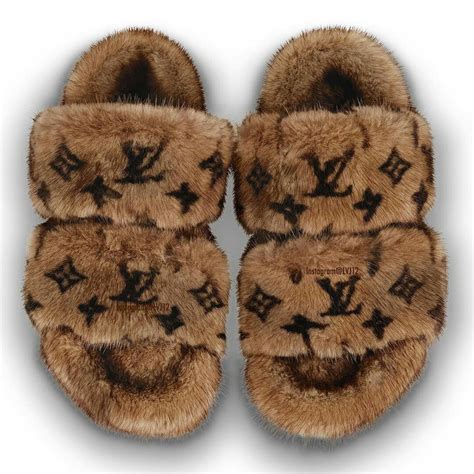 louis vuitton womens slippers|louis vuitton monogram fur slippers.